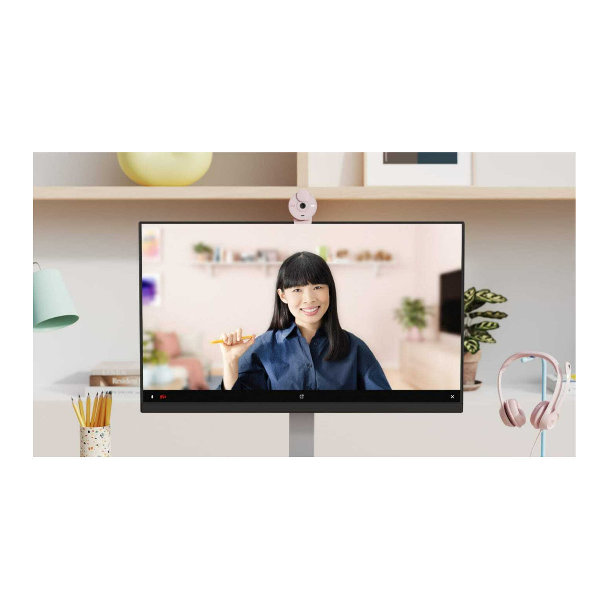 Logitech Brio 300 Rose - High-Definition Webcam with Desktop Anti-Slip Matt