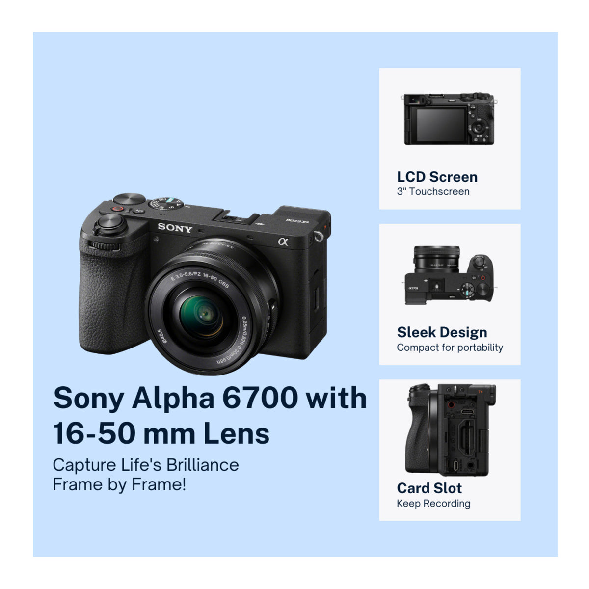 Sony Alpha 6700 APS-C Mirrorless Camera with 16-50mm lens with Mug, Photo Editing Software Bundle