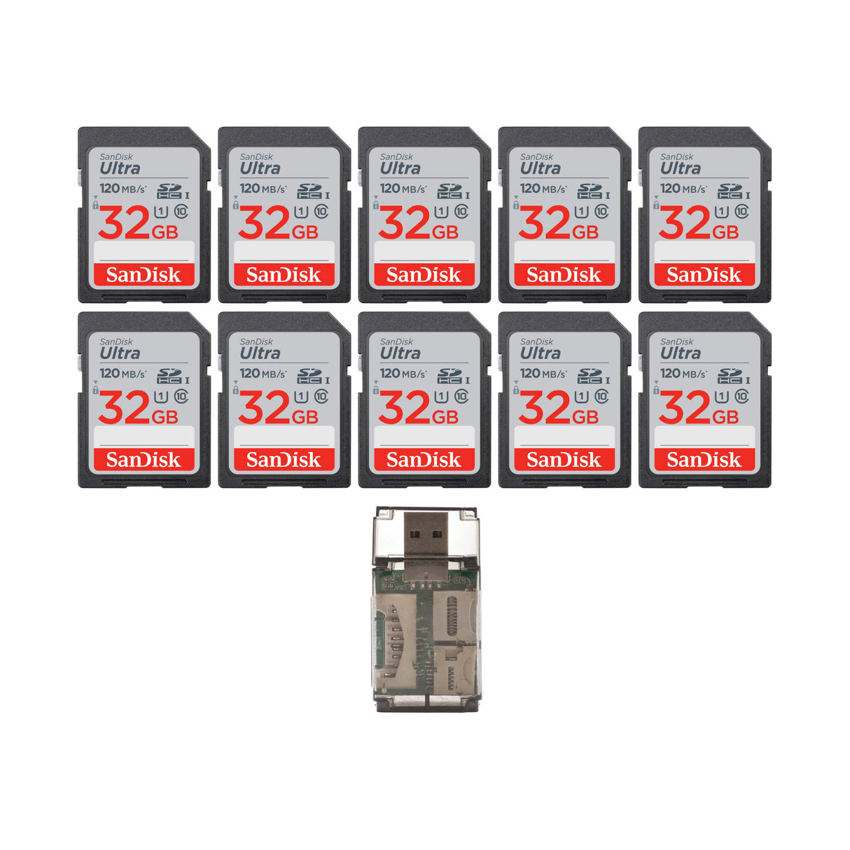 SanDisk 32GB Ultra SDHC UHS-I Memory Card with High Speed USB Card Reader (10-Pack)