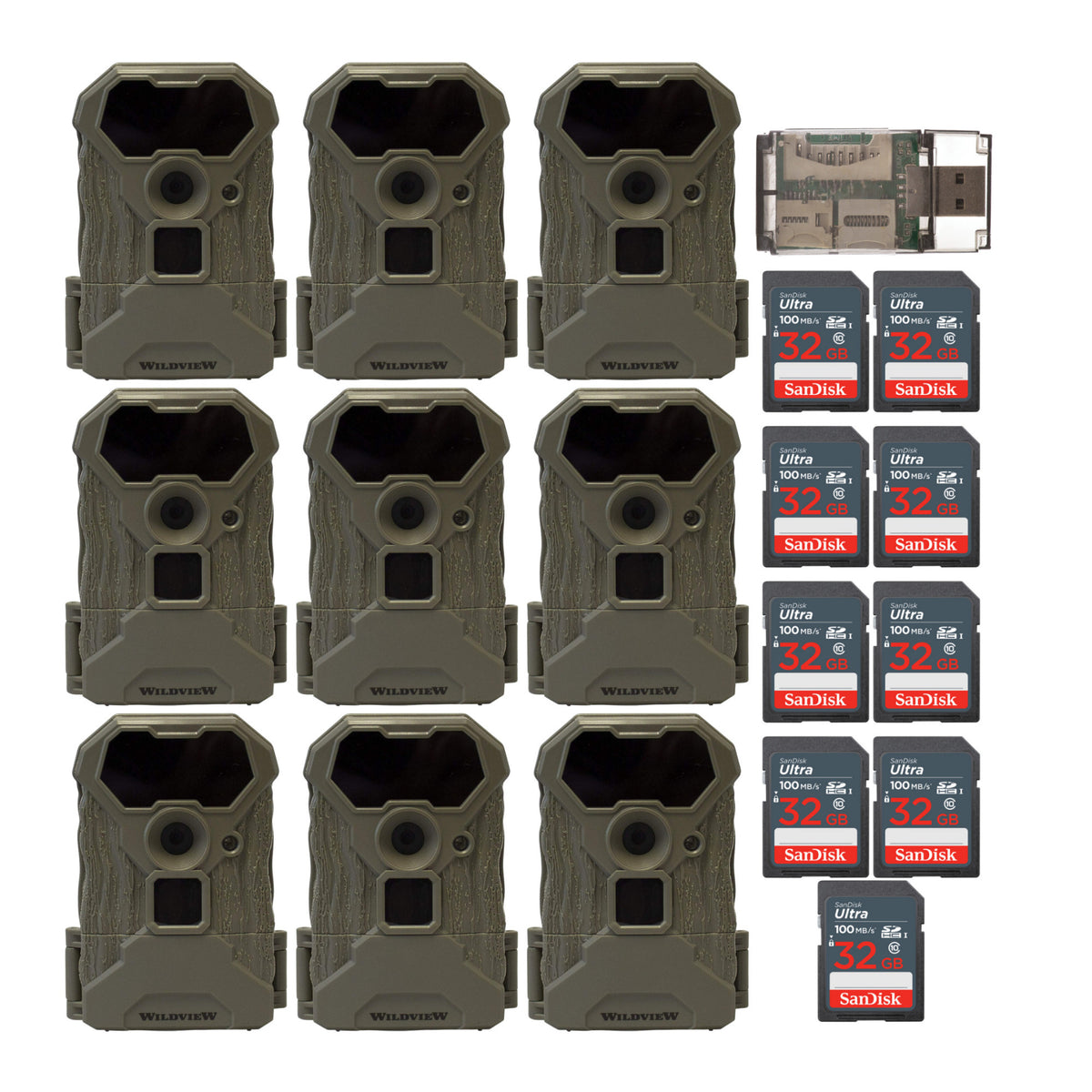 Stealth Cam Wildview 14MP Trail Camera with 32GB Memory Card Bundle (9-Pack)