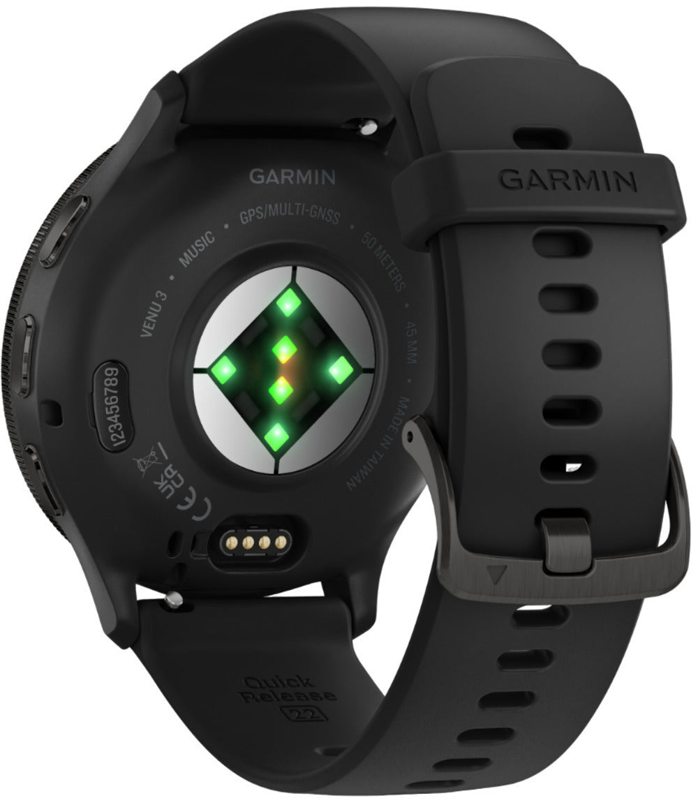 Garmin Venu 3 Slate Stainless Steel Bezel Smart Watch with 45mm Black Case and Silicone Band