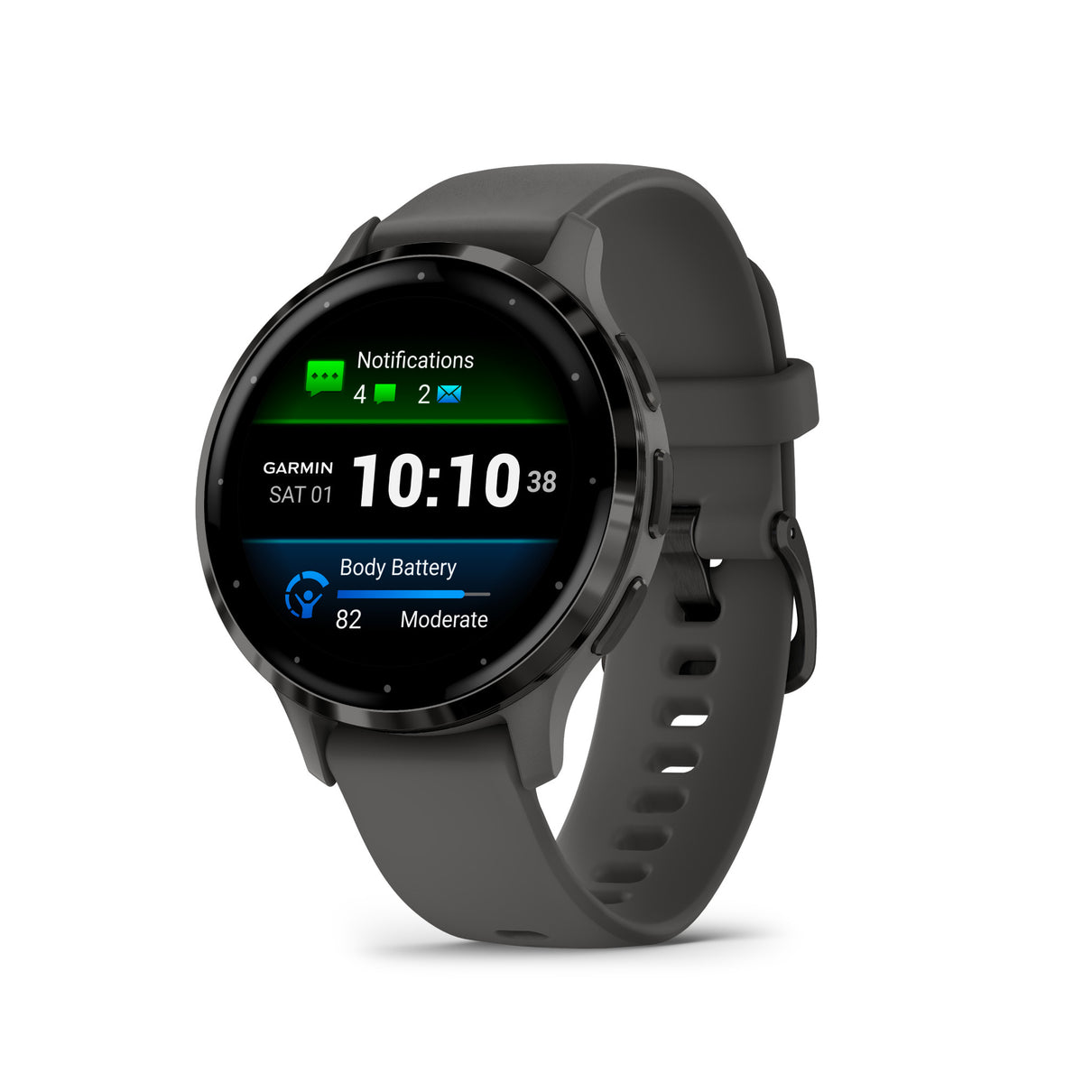 Garmin Venu 3S Slate Stainless Steel Bezel Smart Watch with 41mm Pebble Gray Case and Silicone Band