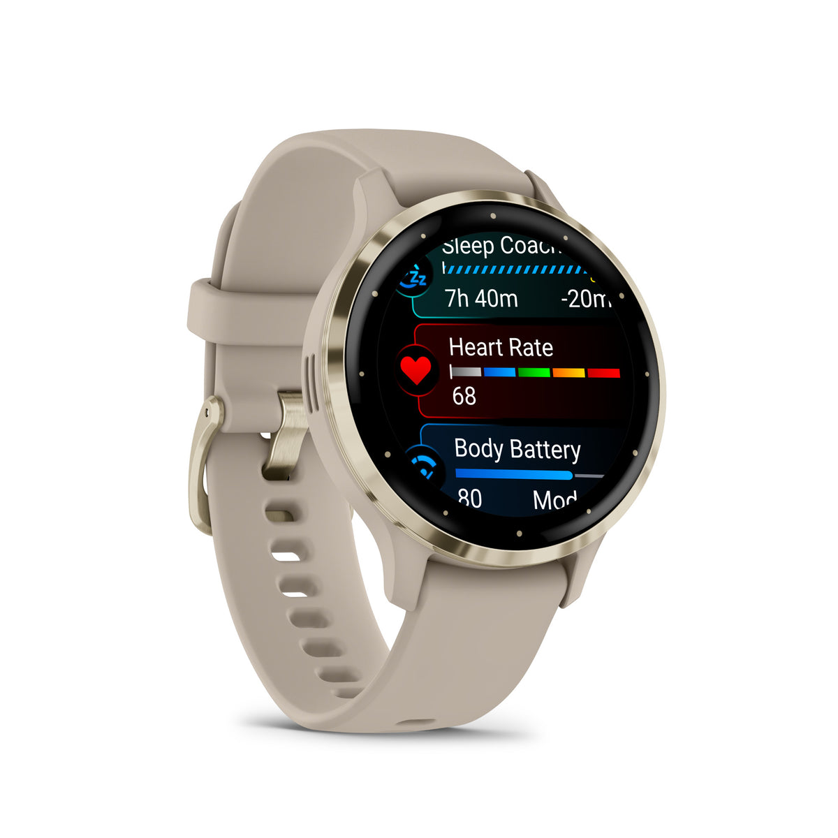 Garmin Venu 3S Soft Gold SS Bezel Smart Watch with 41mm French Gray Case and Silicone Band