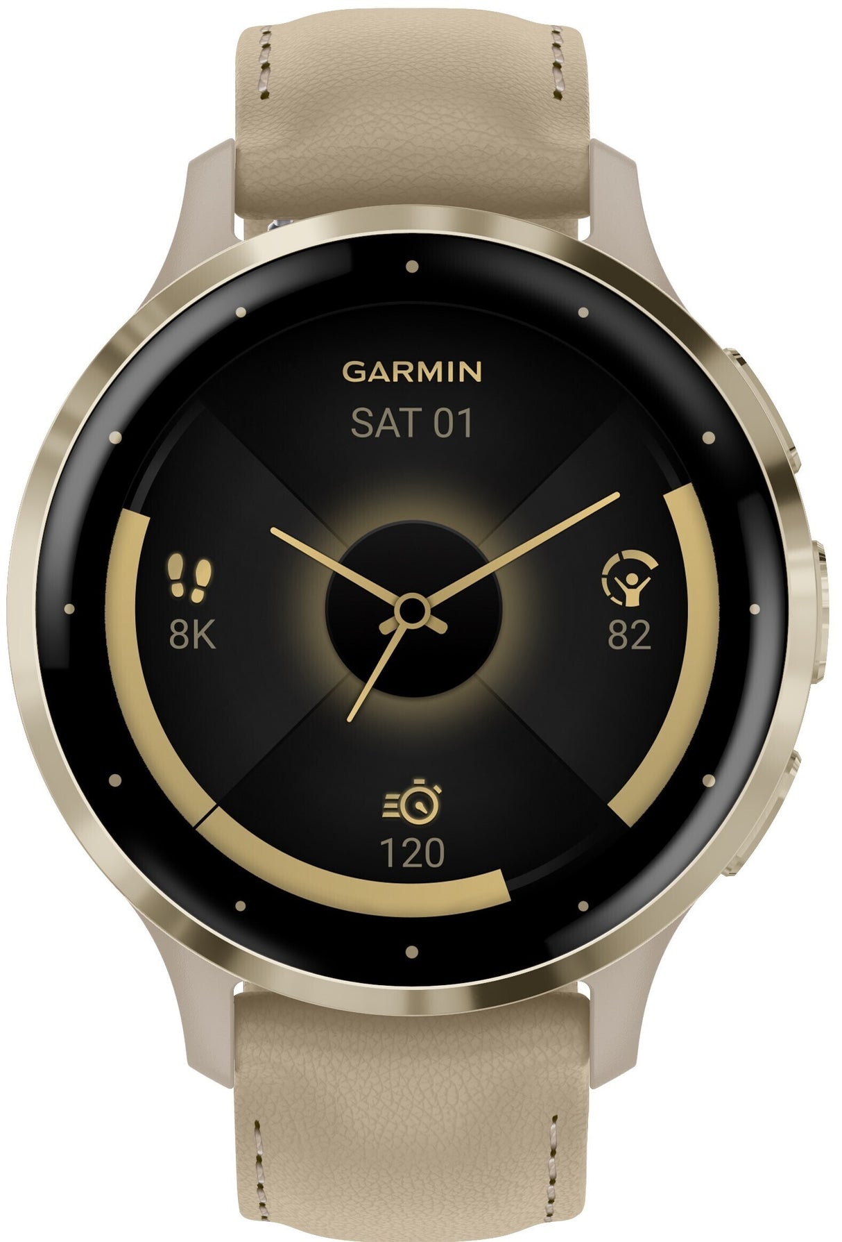 Garmin Venu 3S Soft Gold SS Bezel Smart Watch with 41mm French Gray Case and Silicone Band