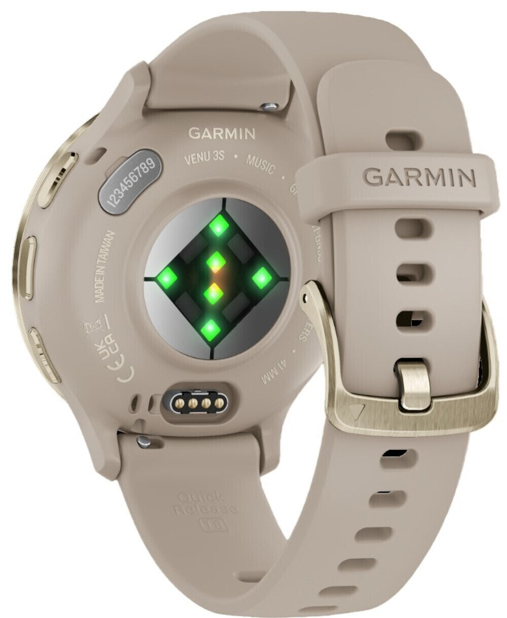 Garmin Venu 3S Soft Gold SS Bezel Smart Watch with 41mm French Gray Case and Silicone Band
