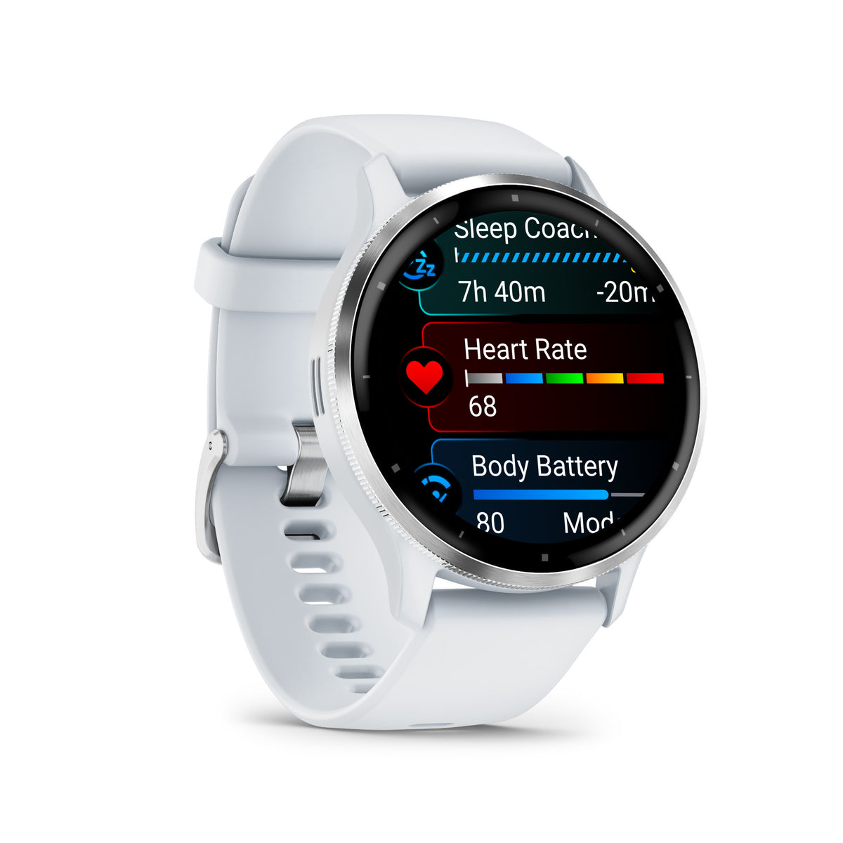 Garmin Venu 3 Smartwatch (Silver/Whitestone) with Charging Stand and Port Plugs