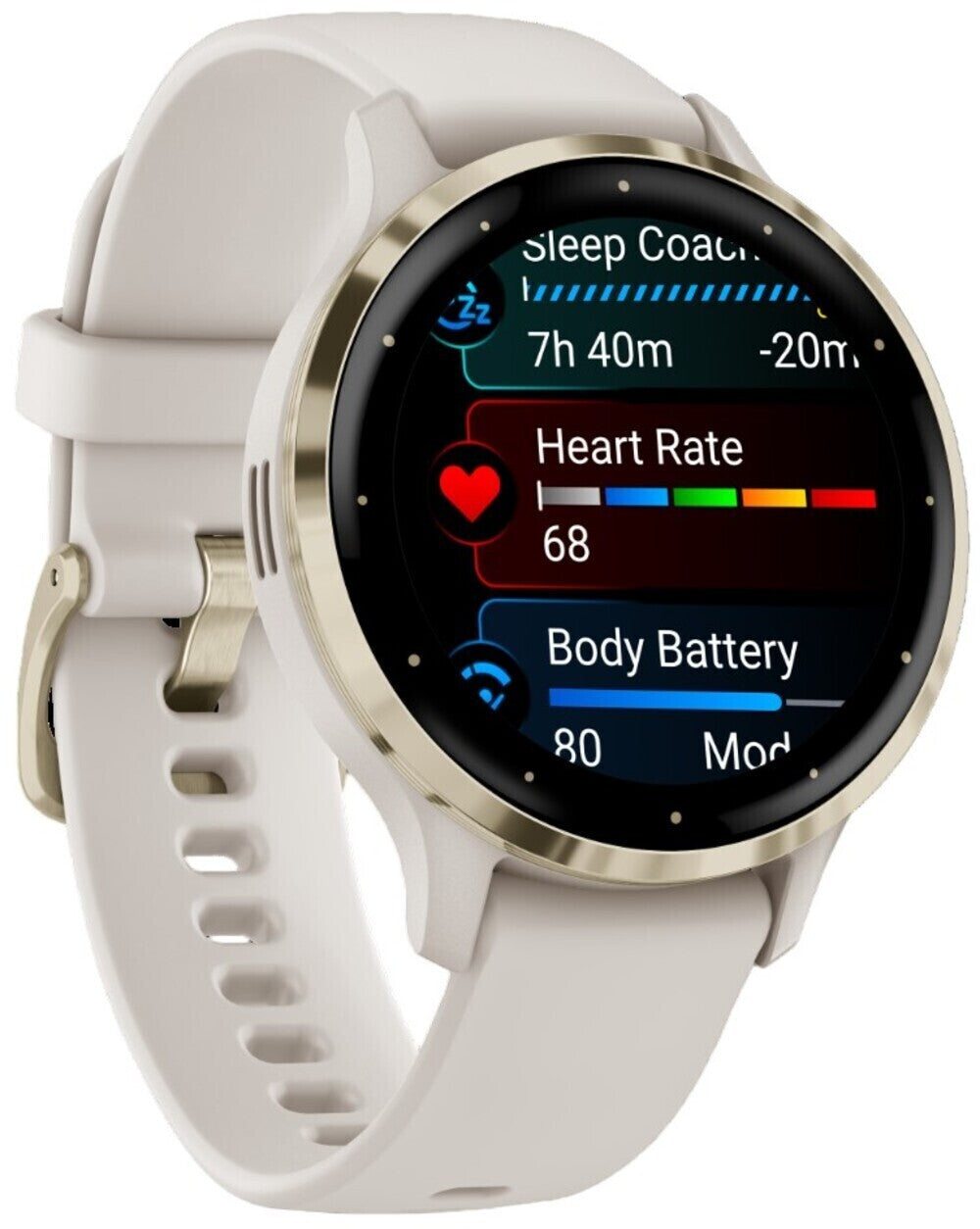 Garmin Venu 3S Soft Gold Stainless Steel Bezel Smart Watch with 41mm Ivory Case and Silicone Band