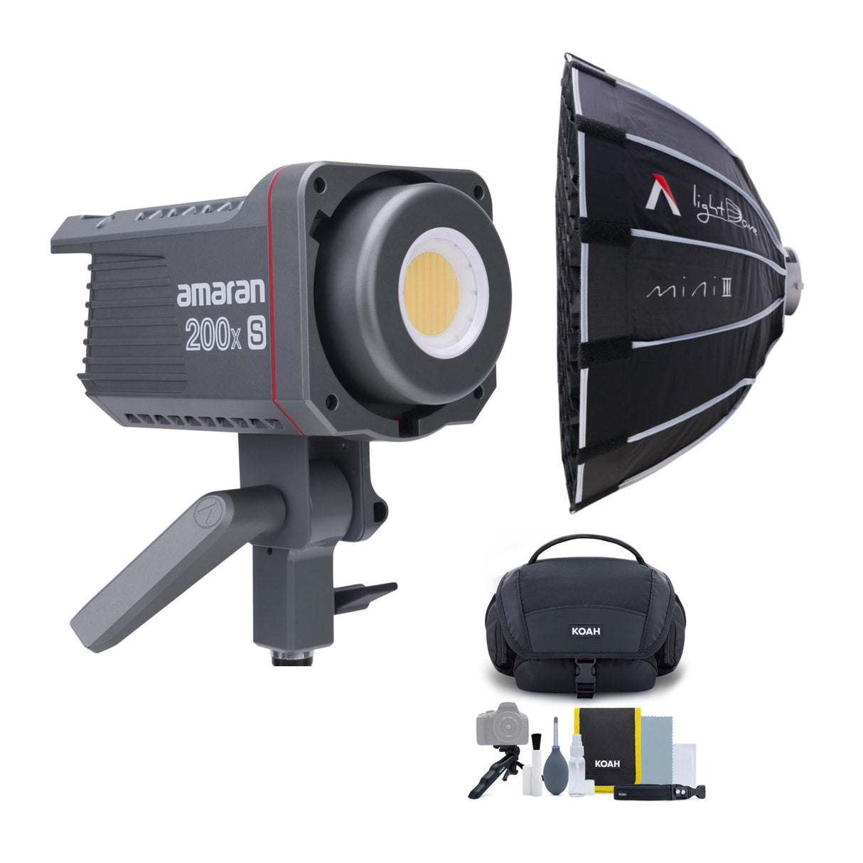 amaran COB 200x S Bi-Color LED Monolight with Light Dome Mini III and Accessory Kit