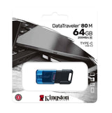 Kingstone 64GB DataTraveler 80 M Flash Drive for USB Type-C Devices with Up To 200MB/s Read Speed