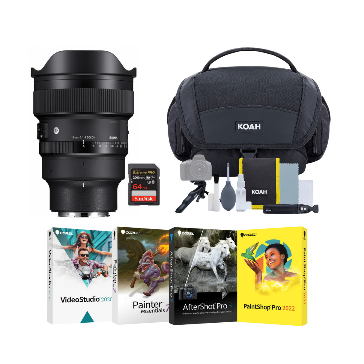 SIGMA 14mm F1.4 DG DN Art Sony E Mount High Speed AF Wide-Angle Lens Travel Bundle