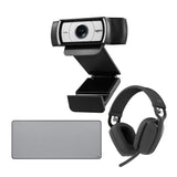 Logitech c930e 1080p HD Webcam with Lightweight Noise Canceling Headphones and S Series Desk Mat