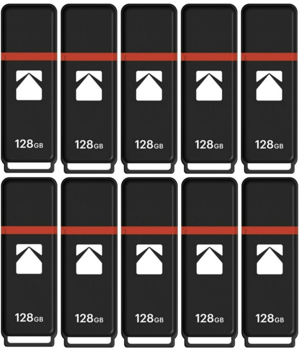 Kodak Classic K100 Cap and Body Series Universal Compatible USB2.0 128GB Flash Drive (10 Pack)