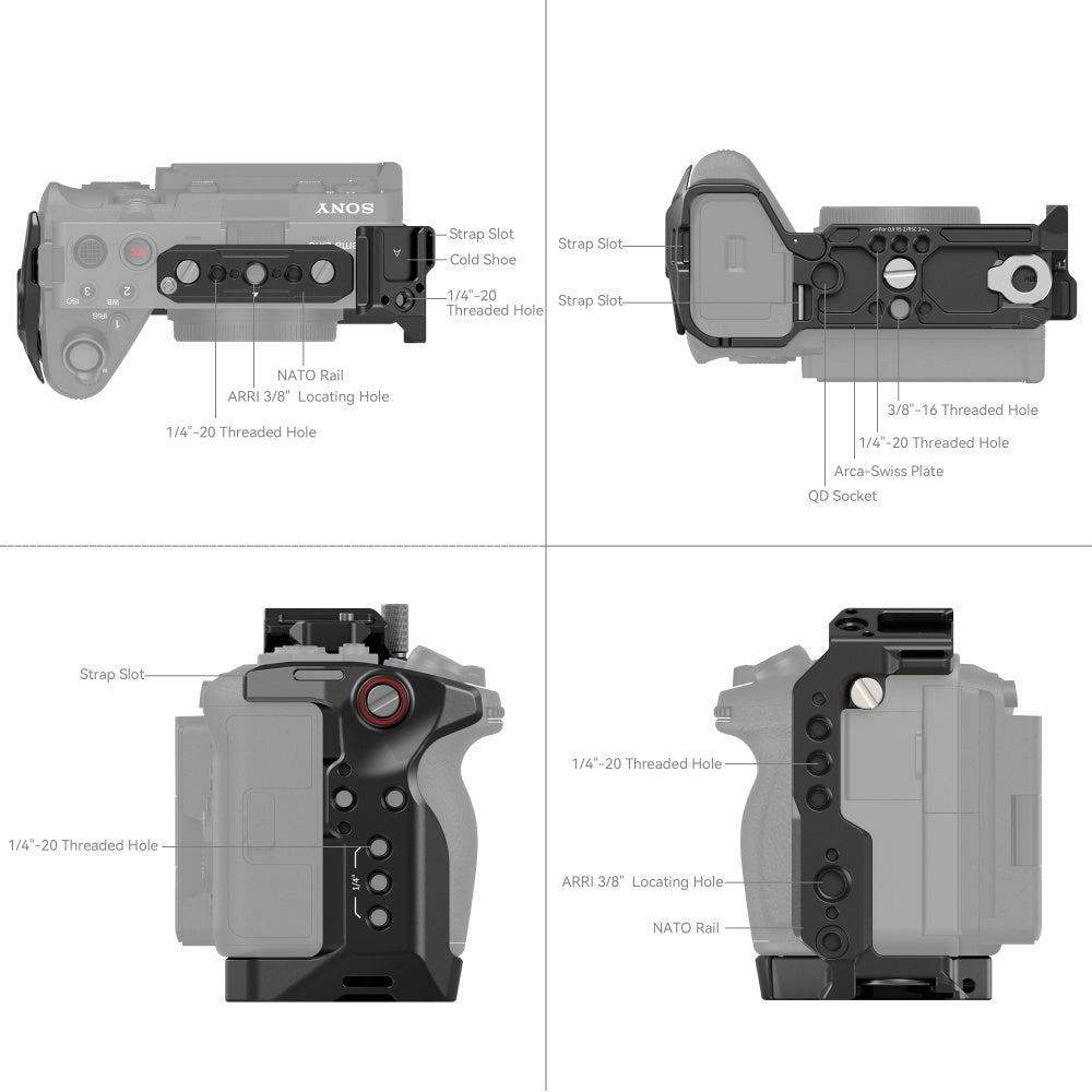 SmallRig Modular U-Shaped Camera Cage with NATO Rail and HDMI Cable Clamp for Sony FX30 and FX3