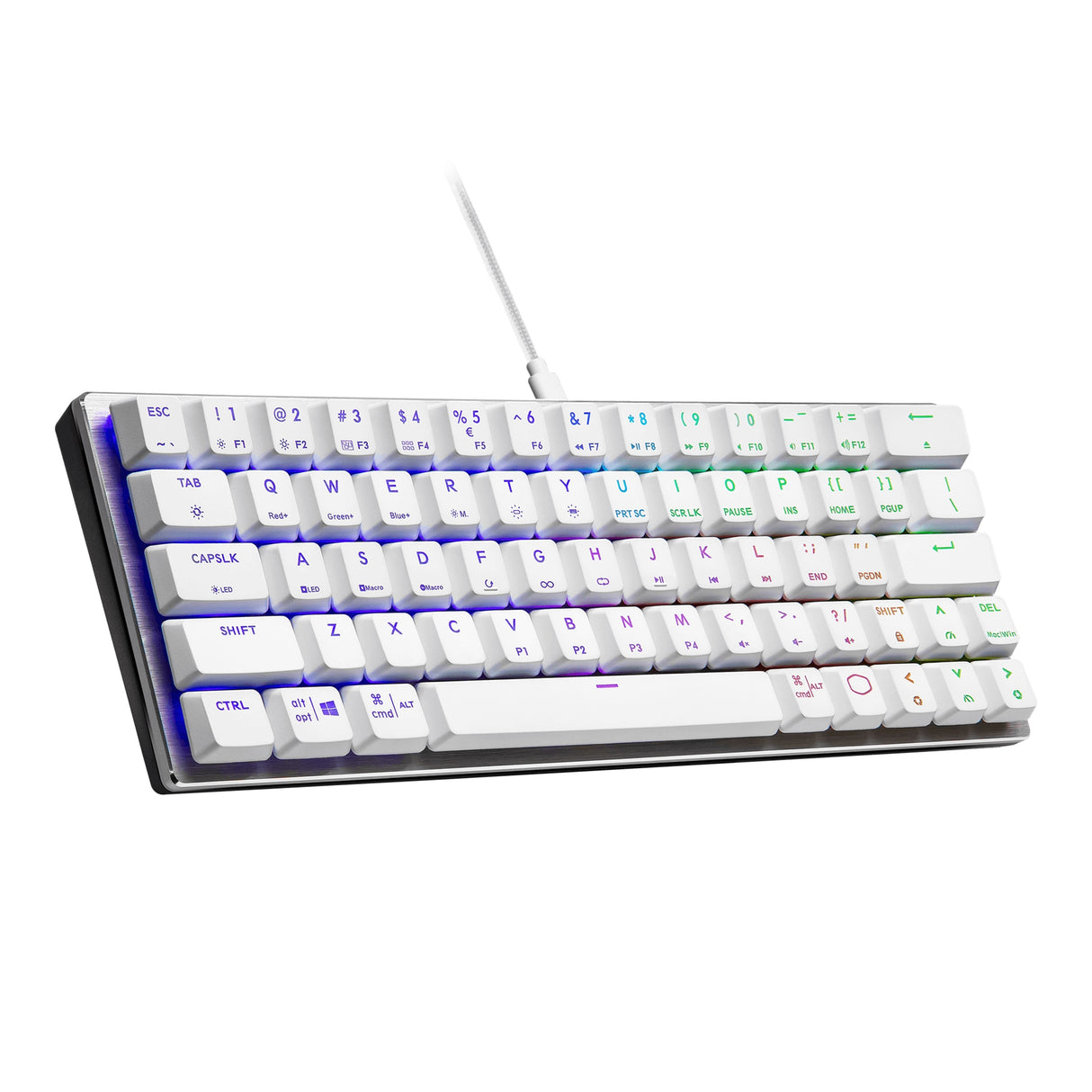 Cooler Master SK620 60% Silver/White Mechanical Low Profile Gaming Keyboard with Tactile Brown Switches, RGB, and USB-C
