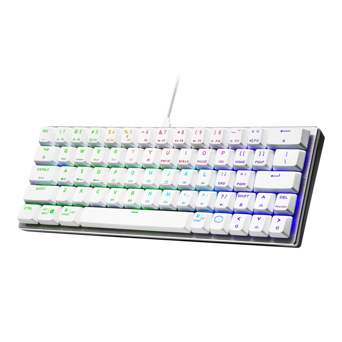 Cooler Master SK620 60% Silver/White Mechanical Low Profile Gaming Keyboard with Tactile Brown Switches, RGB, and USB-C