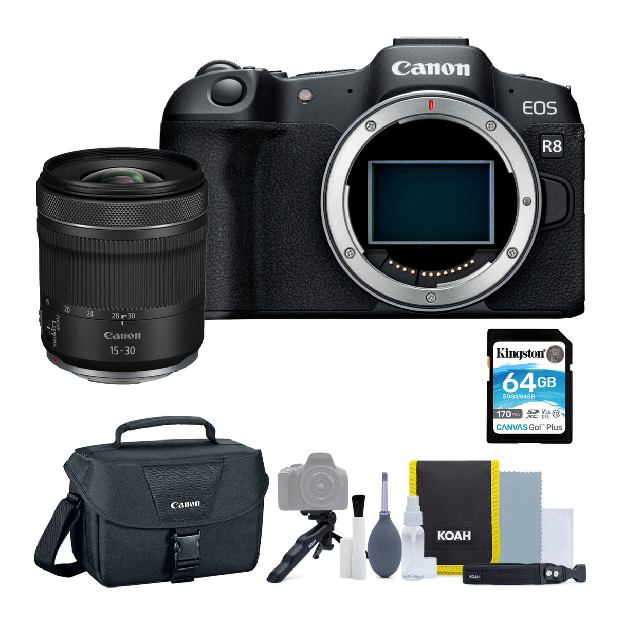 Canon EOS R8 Mirrorless Camera with RF15-30mm F4.5-6.3 IS STM Lens Bundle