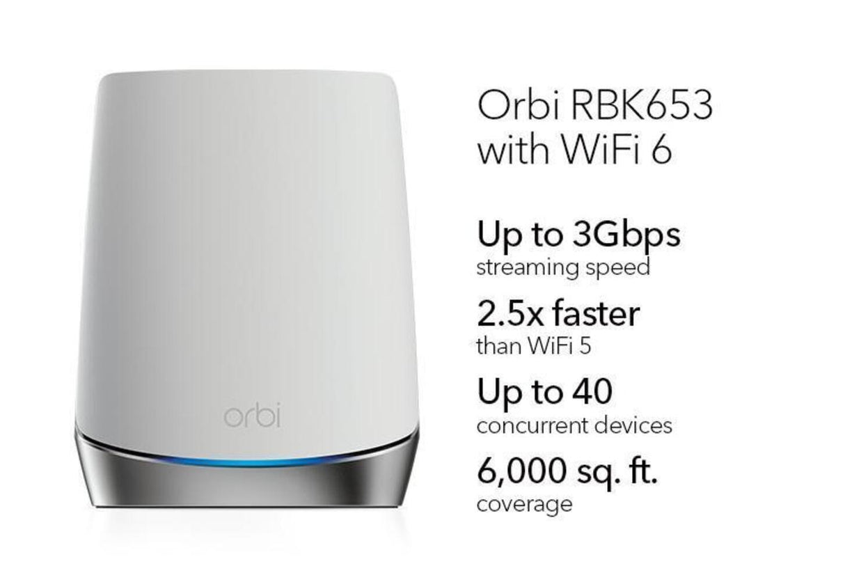 Netgear Orbi 650 Series Tri-Band Wi-Fi 6 Mesh System 3Gbps Router with Netgear Armor