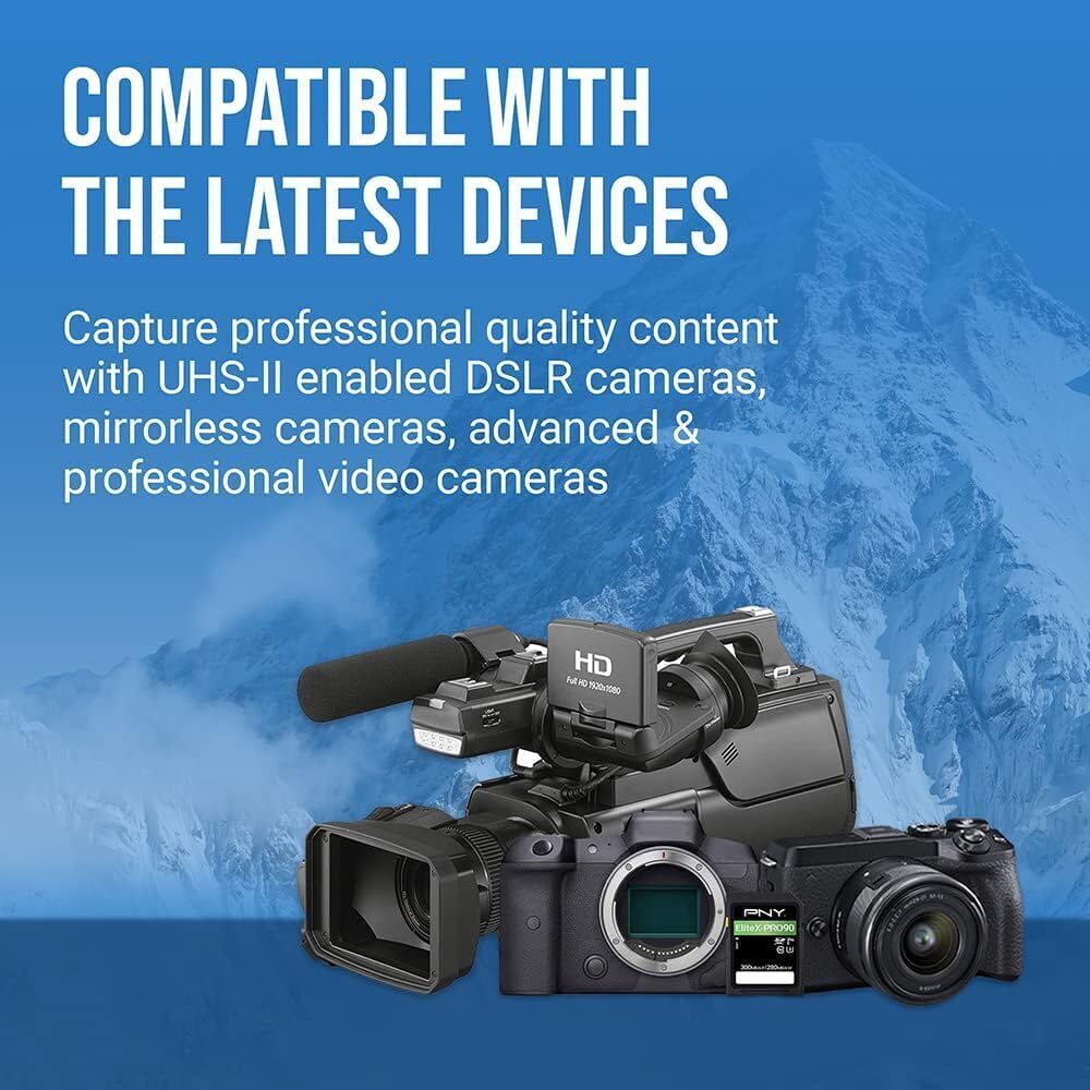 PNY EliteX-Pro 90 Class 10 U3, UHS-II SD Flash 64GB Memory Card for 8K Videography