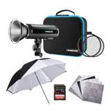 Westcott FJ200 200Ws Strobe Light with 64GB SD Card, Backdrop Boards, and 32 in Umbrella