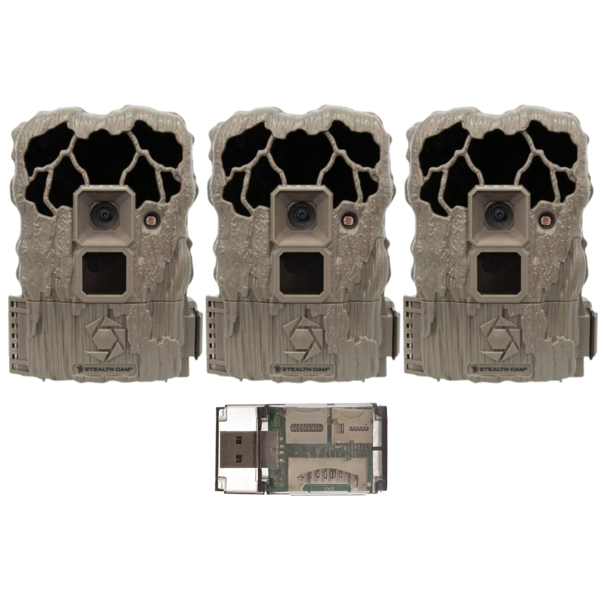 Stealth Cam Trail Camera - 22MP Image & 720p Video Capture with Card Reader (3-Pack)