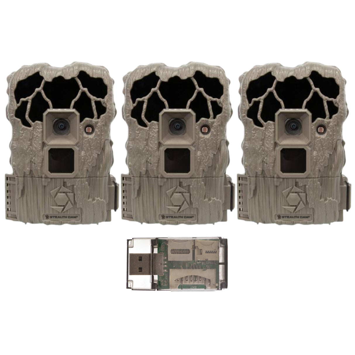 Stealth Cam Trail Camera - 22MP Image & 720p Video Capture with Card Reader (3-Pack)