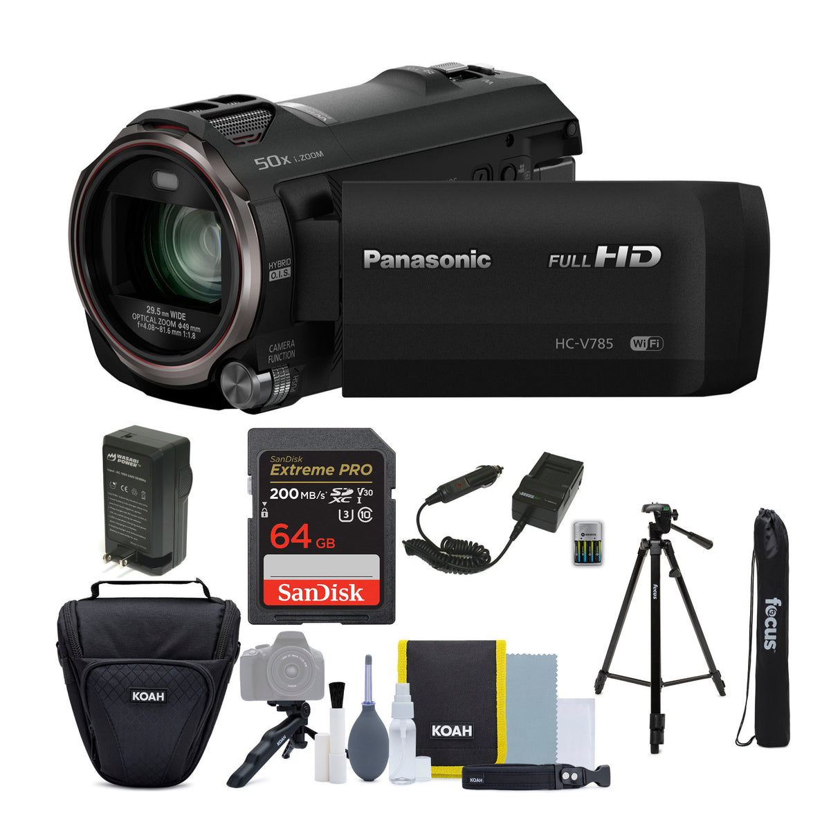 Panasonic HC-V785K Full HD Video Camera Camcorder with 64GB SD Card, Tripod, and Accessories Bundle