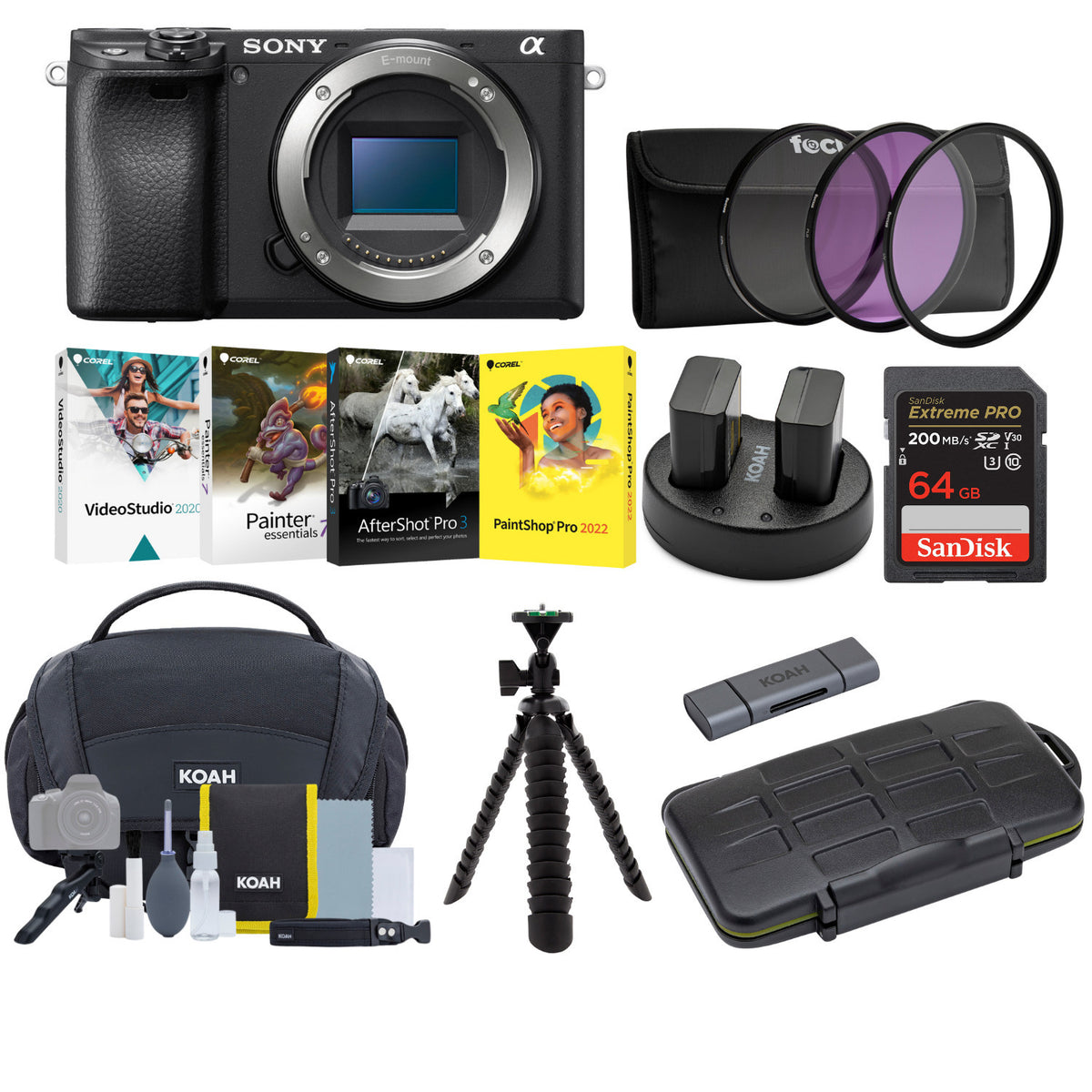Sony a6400 Mirrorless Digital Camera (Body Only) with Software Suite and 64GB SD Card Bundle