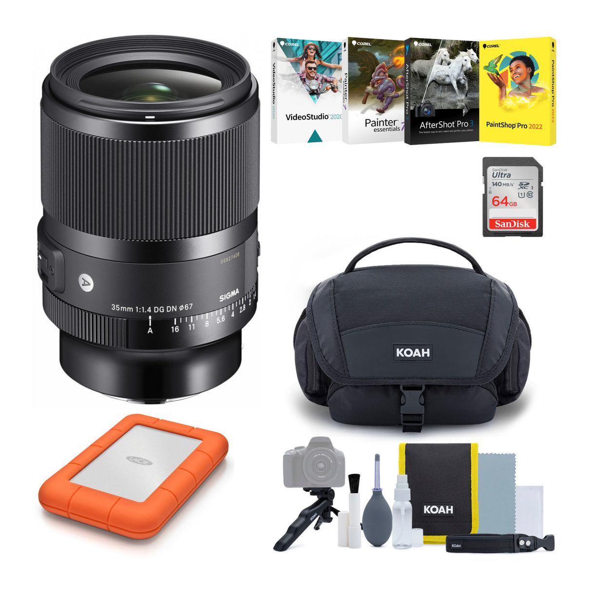 Sigma AF 35mm f/1.4 DG DN Art Lens for Sony E with Hard Drive and Accessory Kit Bundle