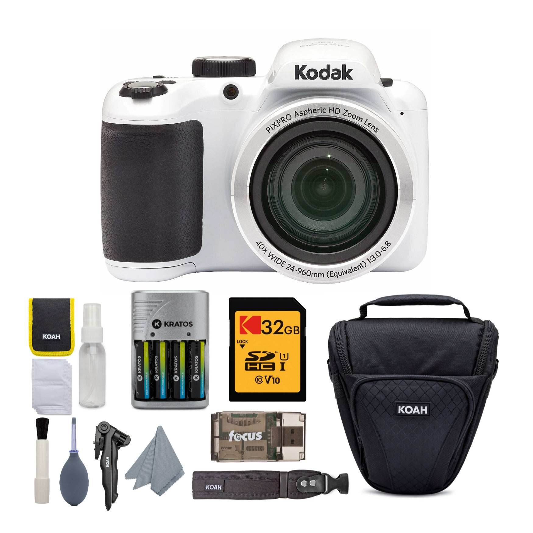 Kodak PIXPRO AZ401 40x Astro Zoom Digital Camera (White) with Koah