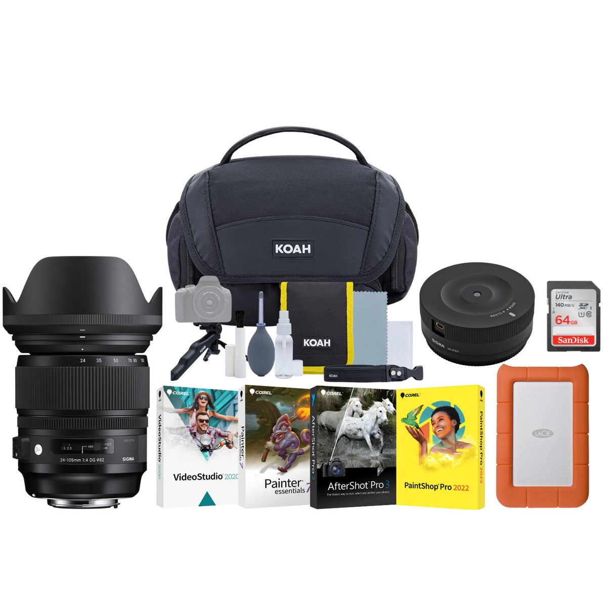 Sigma 24-105mm F4.0 Art DG OS HSM Lens for Nikon DSLR Cameras with Portable Hard Drive Bundle