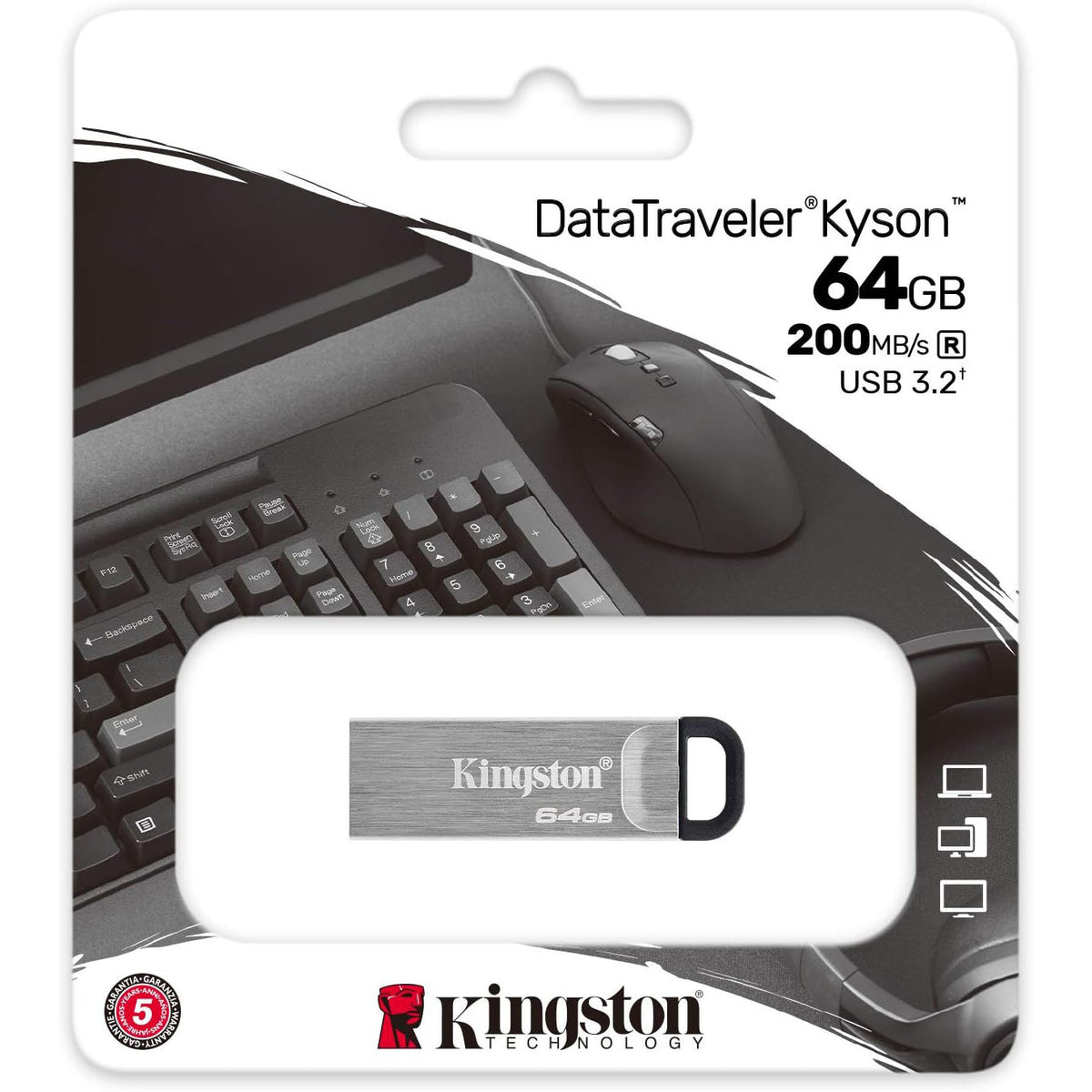 Kingston 64GB DataTraveler Kyson USB 3.2 Gen 1 200MB/s Read Metal Flash Drive (5-pack)