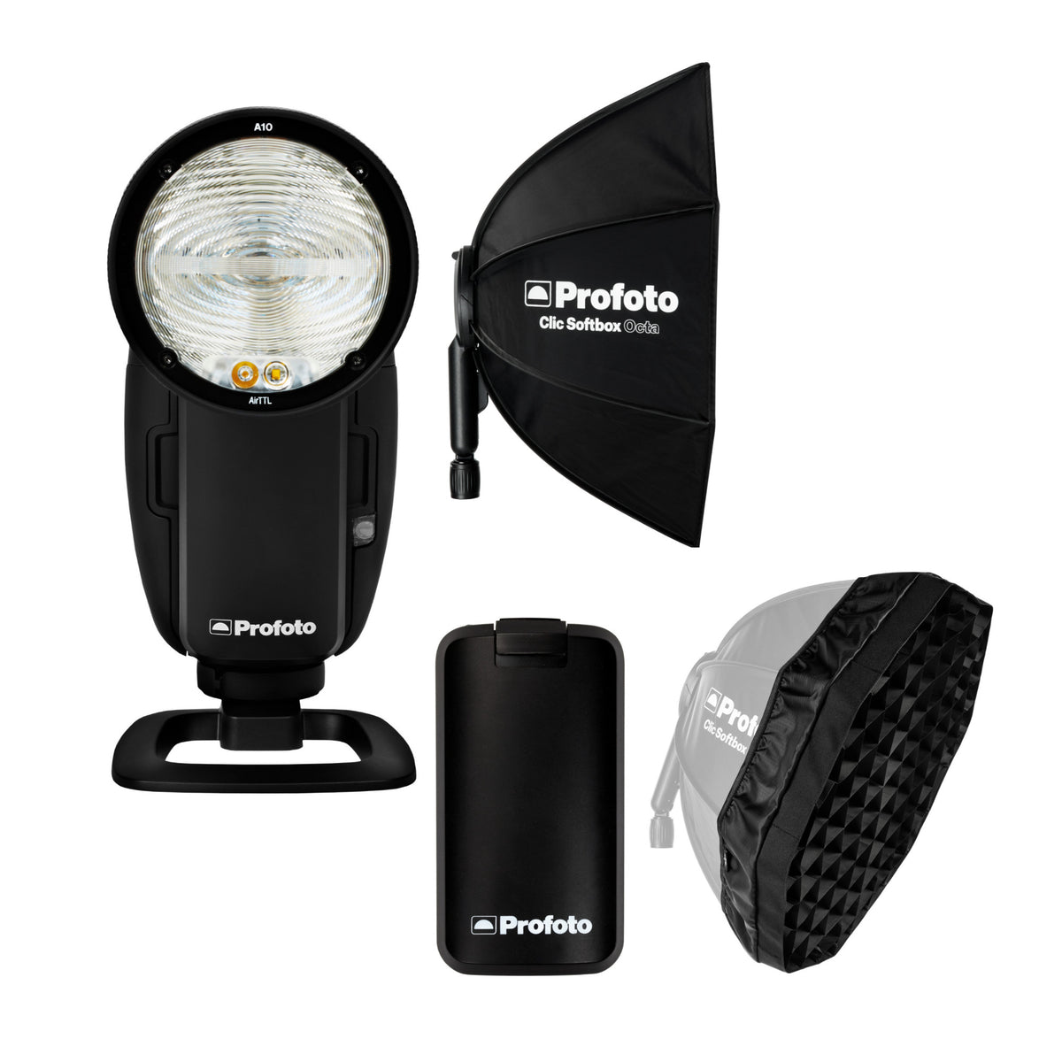 Profoto A10 AirTTL-C Studio Light for Nikon with Clic Softbox 2' Octa and Softgrid and Extra Battery