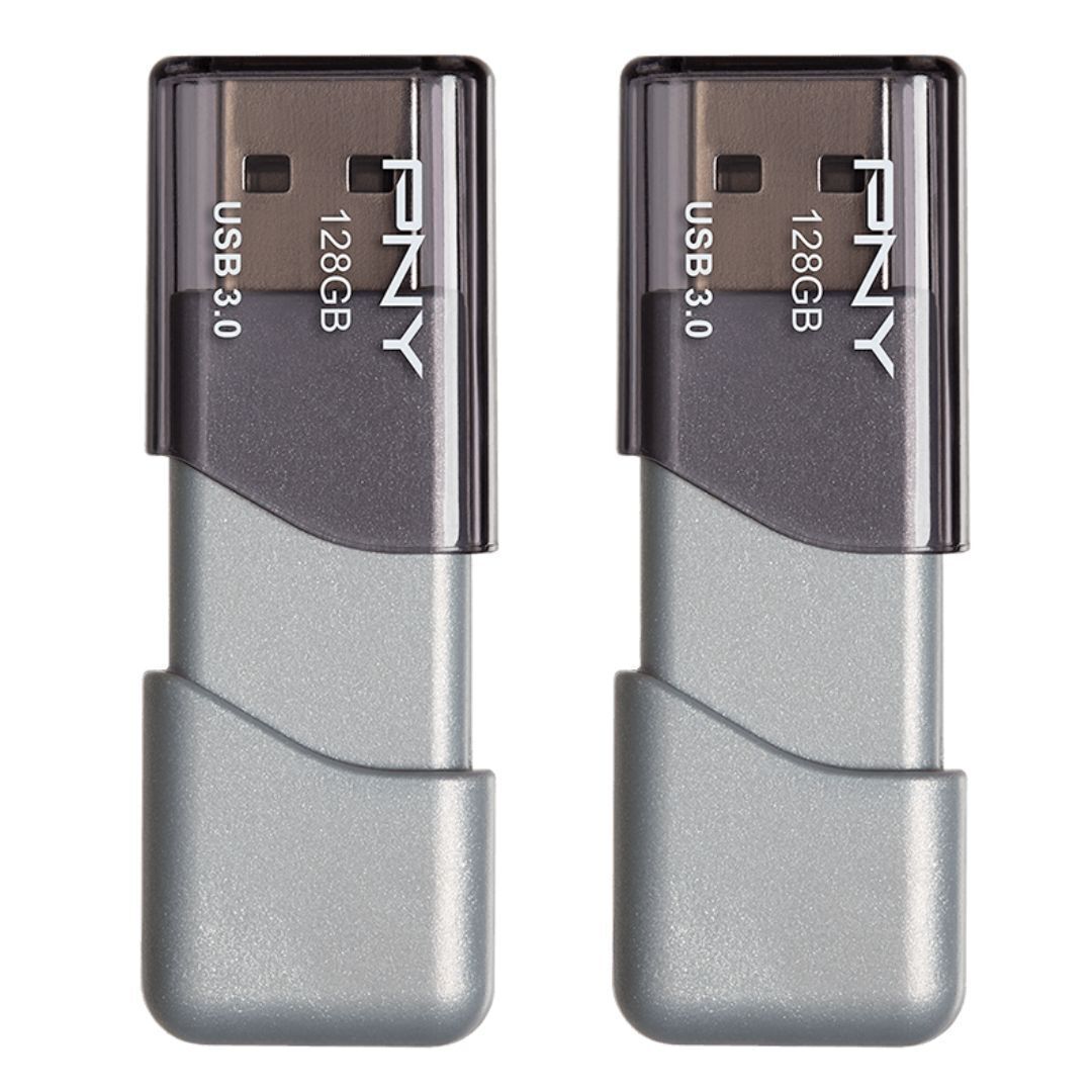 PNY 256GB Turbo Attache 3 USB 3.0 Portable Sliding Collar Cap-Less Flash Drive (2 x 128GB, Silver)