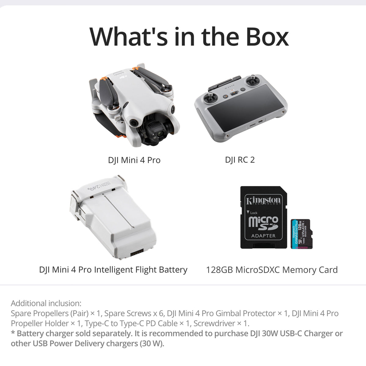 DJI  Mini 4 Pro (DJI RC 2 Controller) Drone with 128GB SD Card - Lightweight with 4K HDR Video