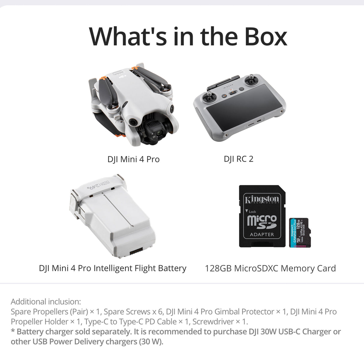 DJI  Mini 4 Pro (DJI RC 2 Controller) Drone with 128GB SD Card - Lightweight with 4K HDR Video