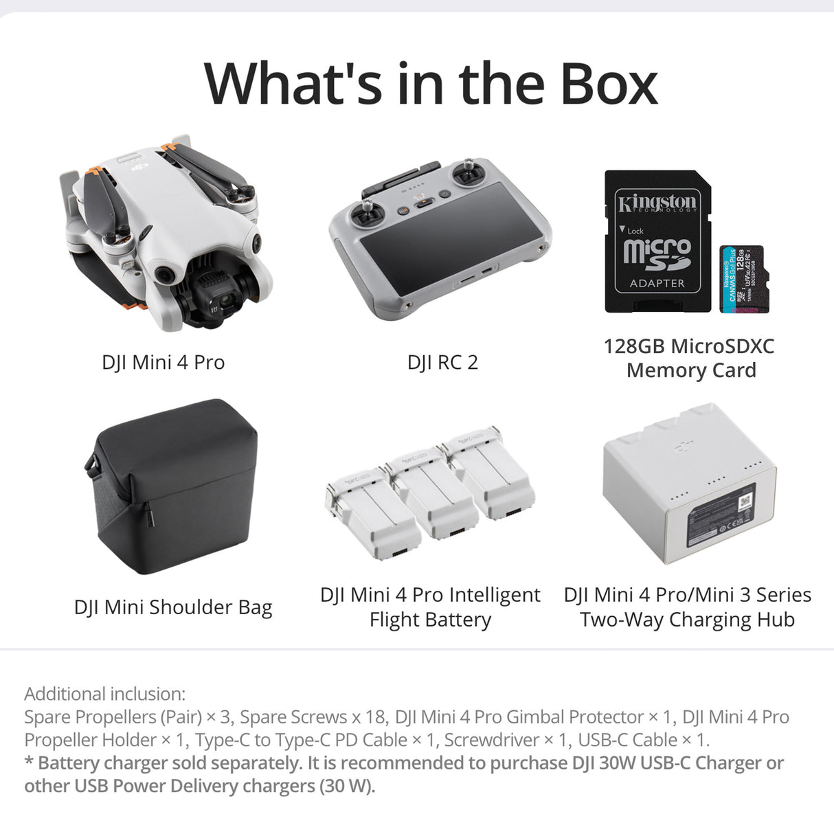 DJI Mini 4 Pro Fly More Combo (DJI RC 2) Drone with 128GB Card- Lightweight Mini Drone, 4K HDR Video