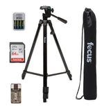 Focus Camera Travel DSLR Camera Tripod Stand with 64GB SD Card, and Card Reader