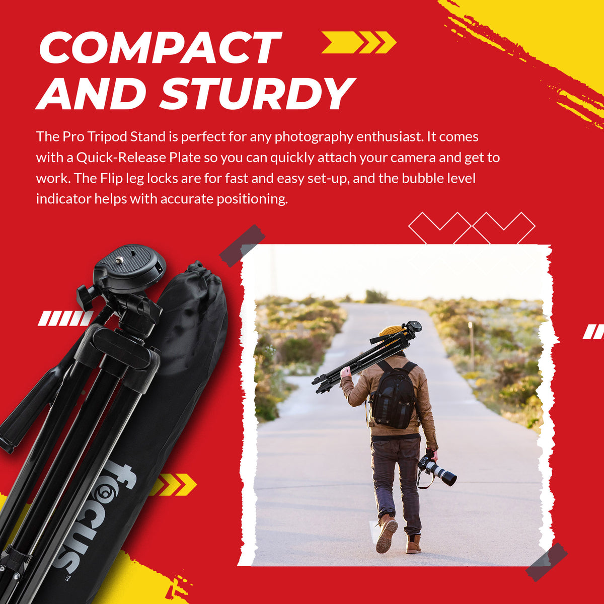 Focus Camera Travel DSLR Camera Tripod Stand with 64GB SD Card, and Card Reader