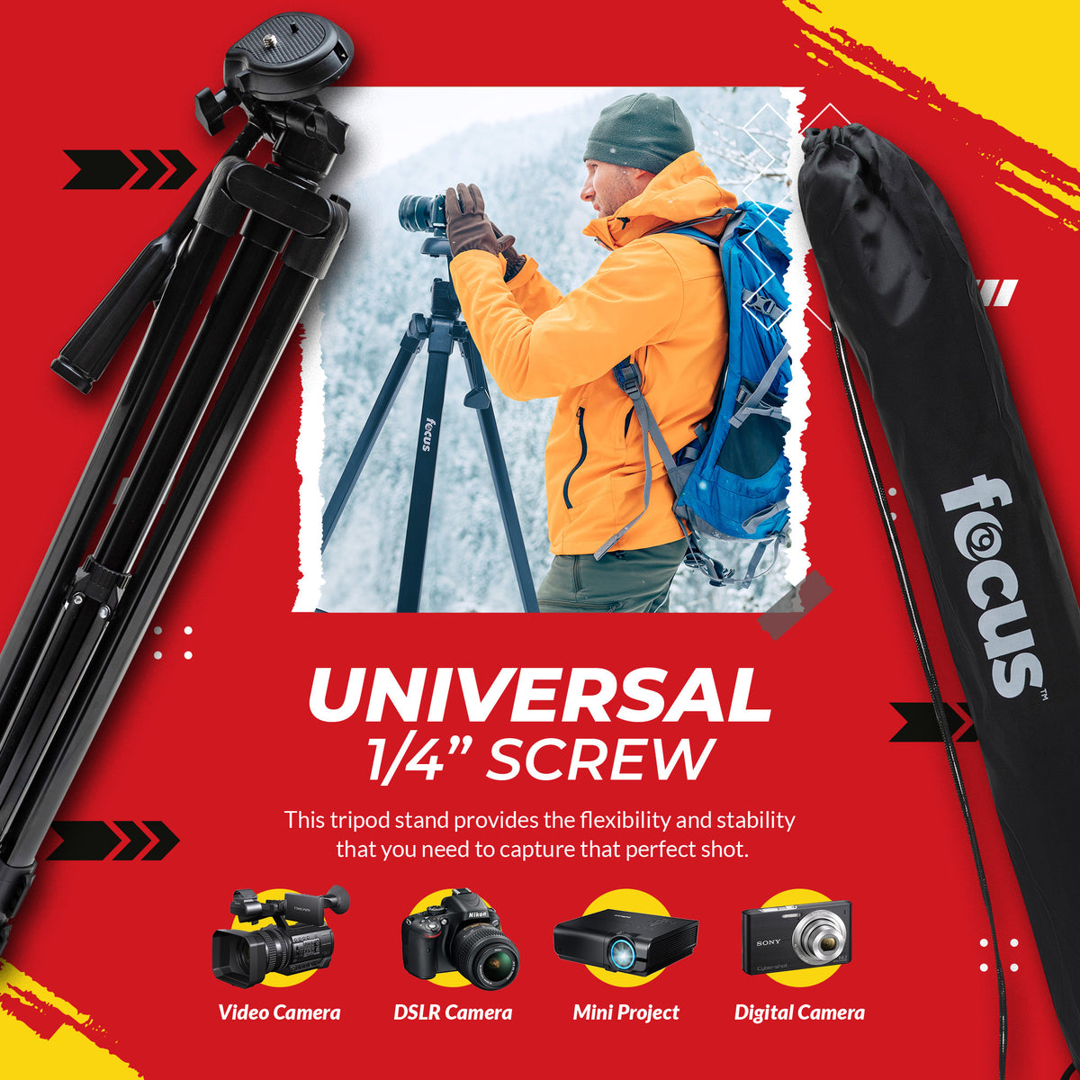 Focus Camera Travel DSLR Camera Tripod Stand with 64GB SD Card, and Card Reader