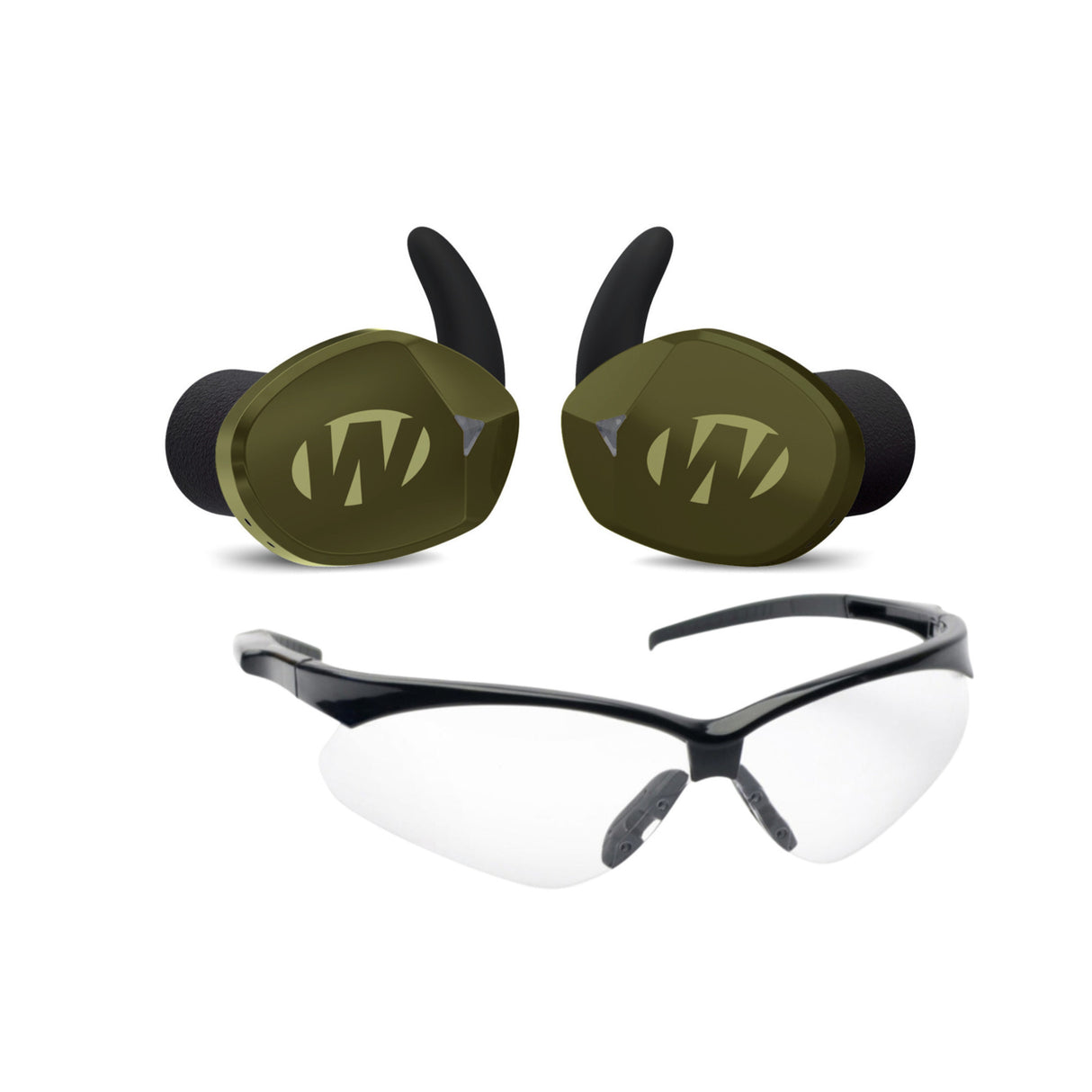 Walker's Silencer BT 2.0 Rechargeable Electronic Earbuds (OD Green) with Glasses