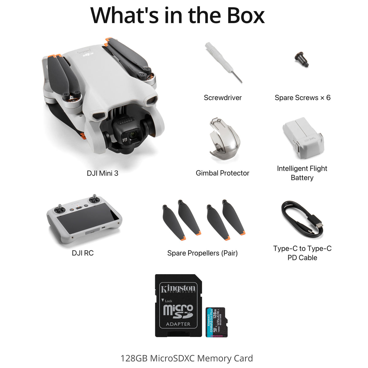 DJI Mini 3 Camera Drone with DJI RC Remote Controller with 128GB V30 A2 MicroSD card