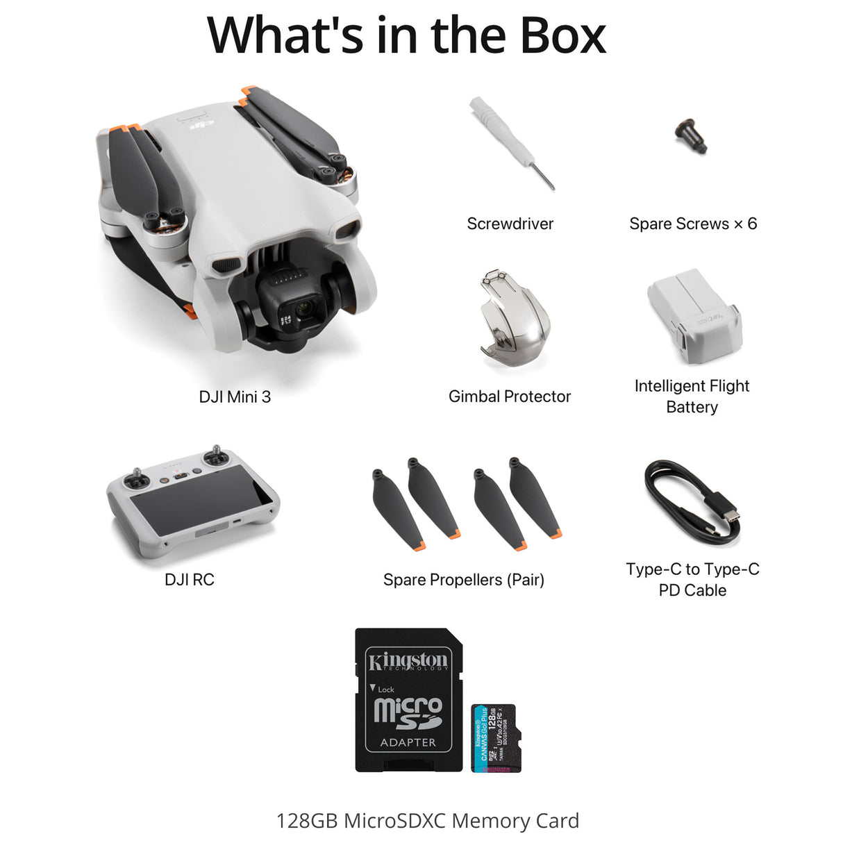 DJI Mini 3 Camera Drone with DJI RC Remote Controller with 128GB V30 A2 MicroSD card