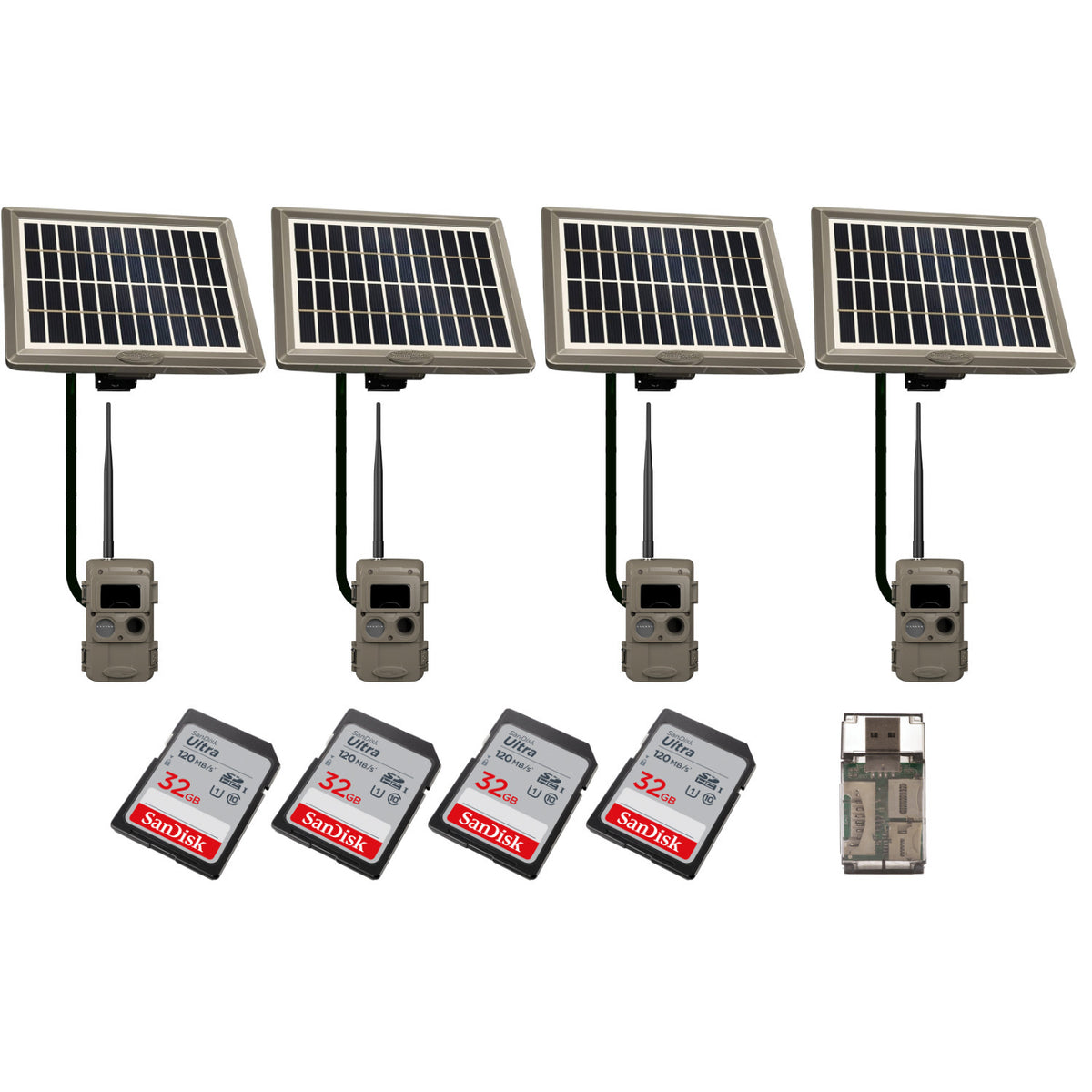 Cuddeback CuddeLink Wireless Trail Camera System with Solar Power Bank, Memory Card Bundle (4-Pack)