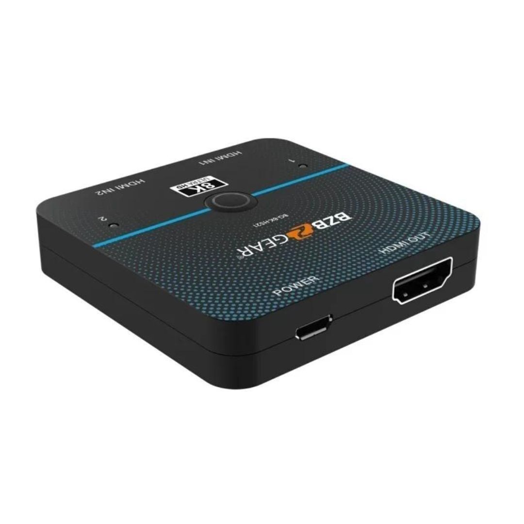 BZBGEAR 2x1 8K60 UHD Ultra-Slim HDMI 2.1 Switcher with EDID Management and Built-In Equalizer