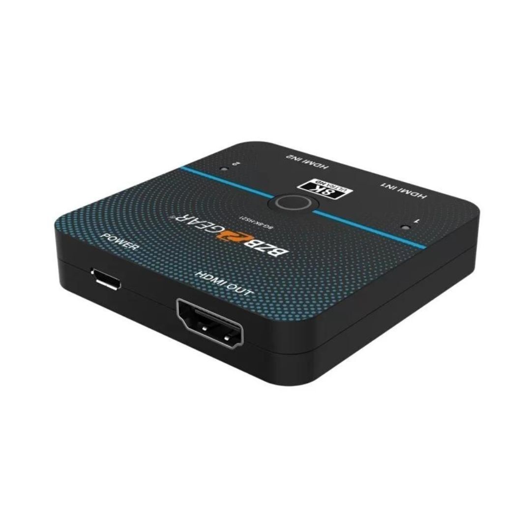 BZBGEAR 2x1 8K60 UHD Ultra-Slim HDMI 2.1 Switcher with EDID Management and Built-In Equalizer