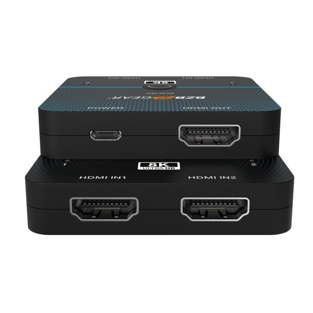 BZBGEAR 2x1 8K60 UHD Ultra-Slim HDMI 2.1 Switcher with EDID Management and Built-In Equalizer