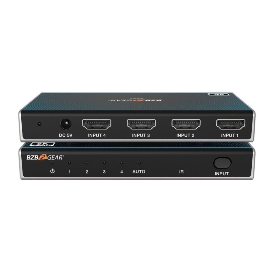 BZBGEAR 4x1 8K60 UHD Ultra-Slim HDMI 2.1 Switcher with EDID Management and Built-In Equalizer