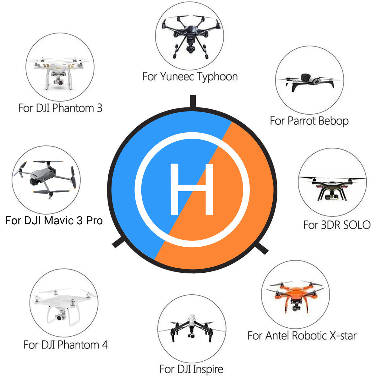 Focus Camera 30 inch Double-Sided Drone Landing Pad with Carrying Case for Universal FPV Quadcopters
