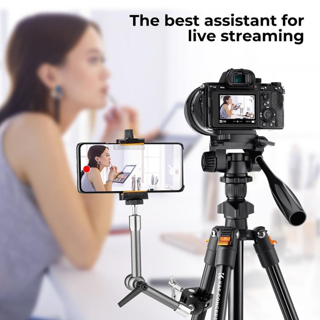 K&F Concept 64-Inch Professional Aluminum Tripod Model K234A0 and Video Head with Phone Holder