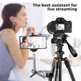 K&F Concept 64-Inch Professional Aluminum Tripod Model K234A0 and Video Head with Phone Holder